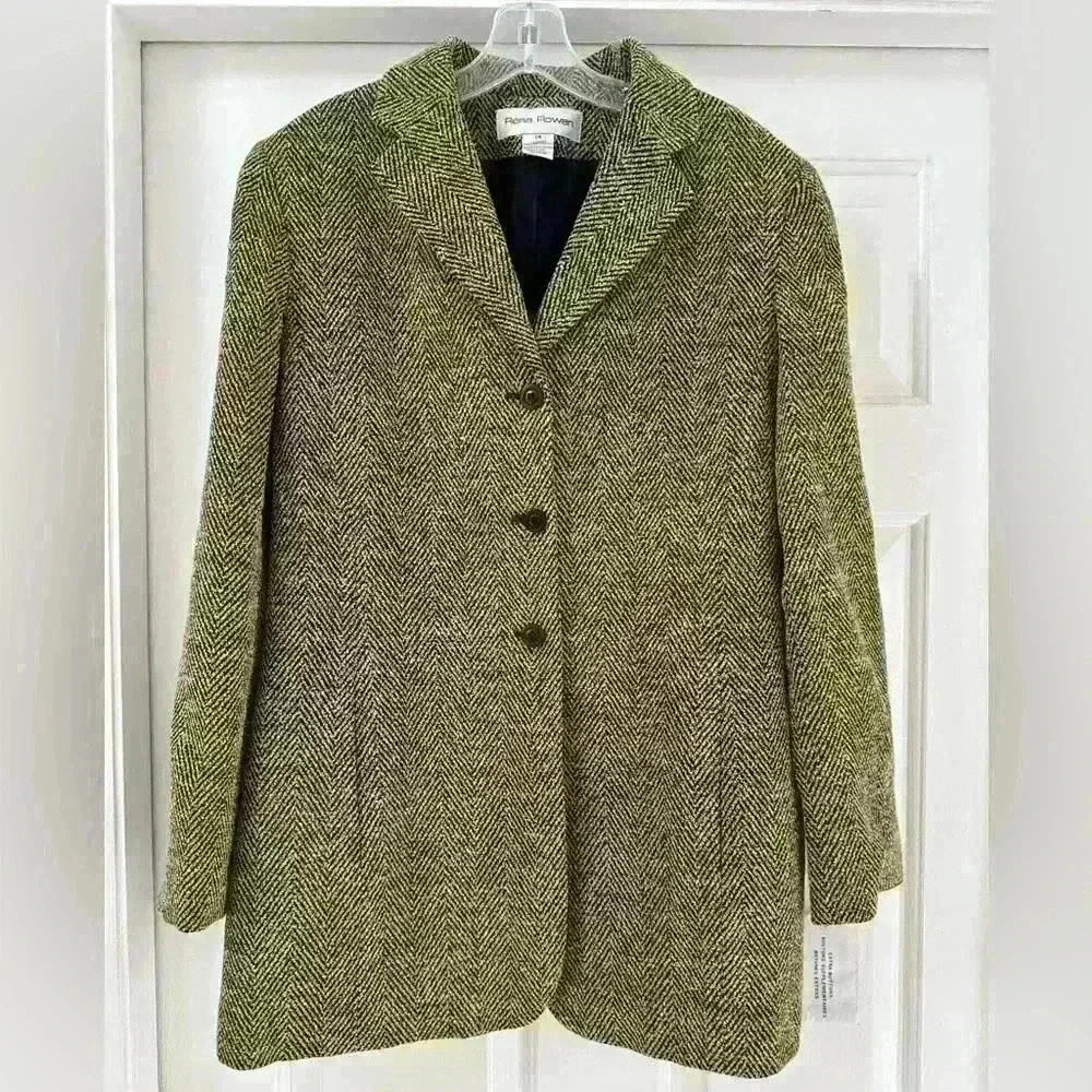 Rena Rowan VTG New Houndstooth Wool Blend Blazer Jacket Sz 14 Women Button Front